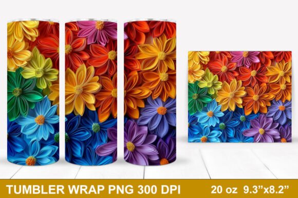3D Paper Quill Rainbow Flowers Tumbler
