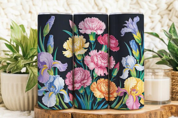 3D Pastel Carnations Tumbler Wrap Design