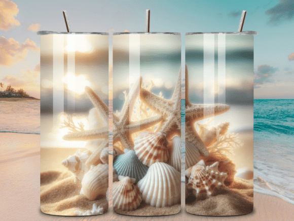 3D Seashells Beach Tumbler Wrap PNG V3
