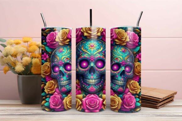 3D Sugar Skull Colorful Tumbler Wrap: A Vibrant Addition to Your Creative Projects