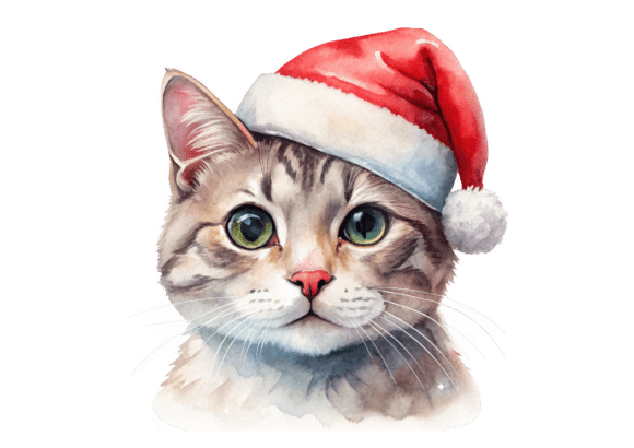 Cute PNG Kitten in Red Santa Cap Icon