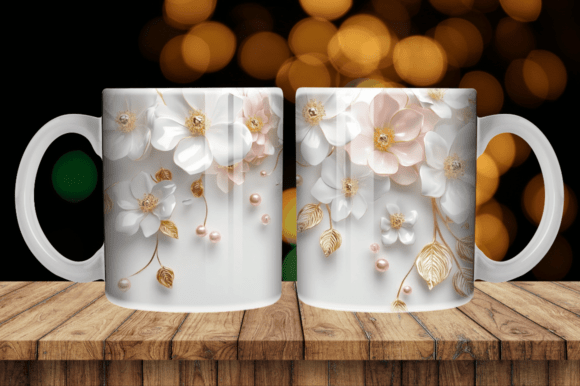 Discover the Elegance of 3D Pink Gold Flowers and Pearls Mug Wrap