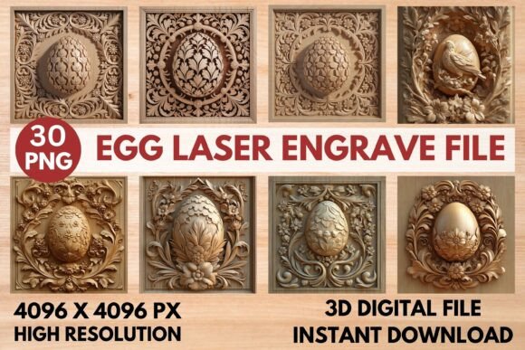 Elevate Your Designs with Egg Laser Engrave 3D PNG Set
