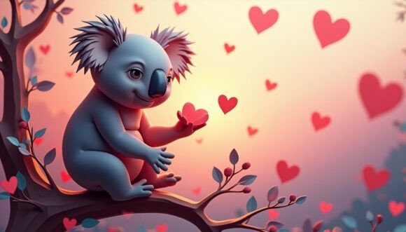 Enhance Your Designs with a 3D Koala and Hearts