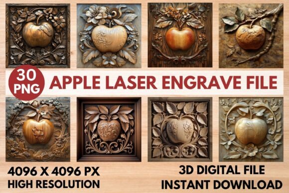 Enhance Your Engraving Projects with the Apple Laser Engrave 3D PNG Set