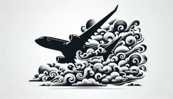 Exploring the Versatility of Airplane Flying Through Clouds Digital Illustration