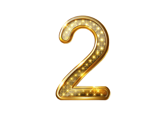 High-Quality 3D Gold Number 2 PNG for Versatile Design Projects