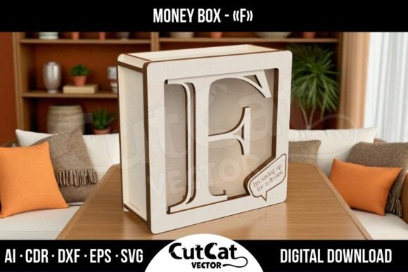 Letter F Money Box - Laser Cut File