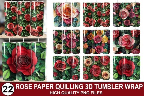 Rose Paper Quilling 3D Tumbler Wrap Bundle: Add Elegance to Your Drinkware