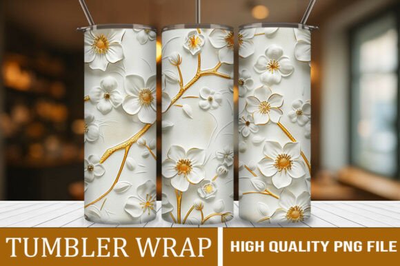 Transform Your Drinkware with 3D Daisy Floral 20oz Tumbler Wrap PNG