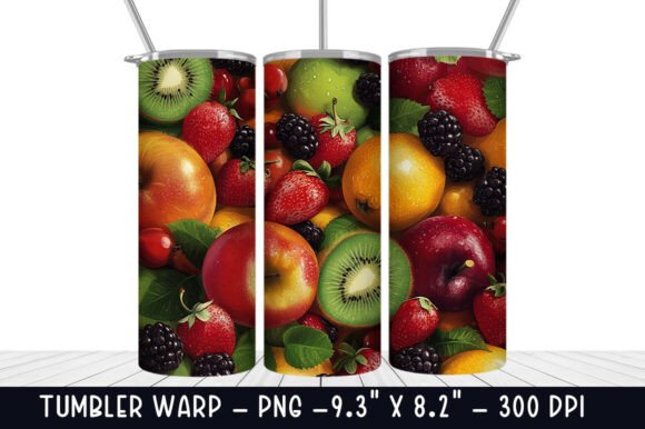Transform Your Drinkware with 3D Fresh Fruit Tumbler Wrap - PNG