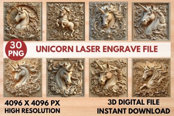 Unleash Enchantment with the Unicorn Laser Engrave 3D PNG Set