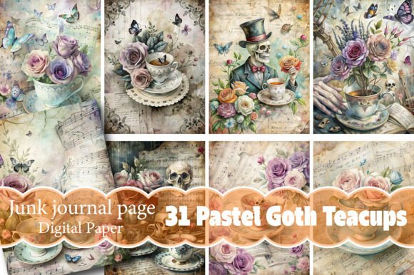 Unleash Your Creativity with Pastel Goth Teacups Junk Journal Pages