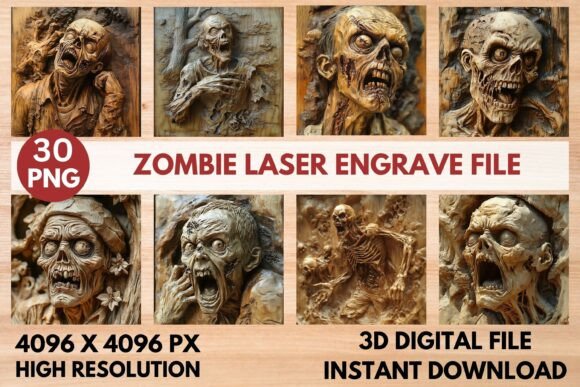Zombie Laser Engrave 3D PNG Set: A Haunting Addition to Your Creative Projects
